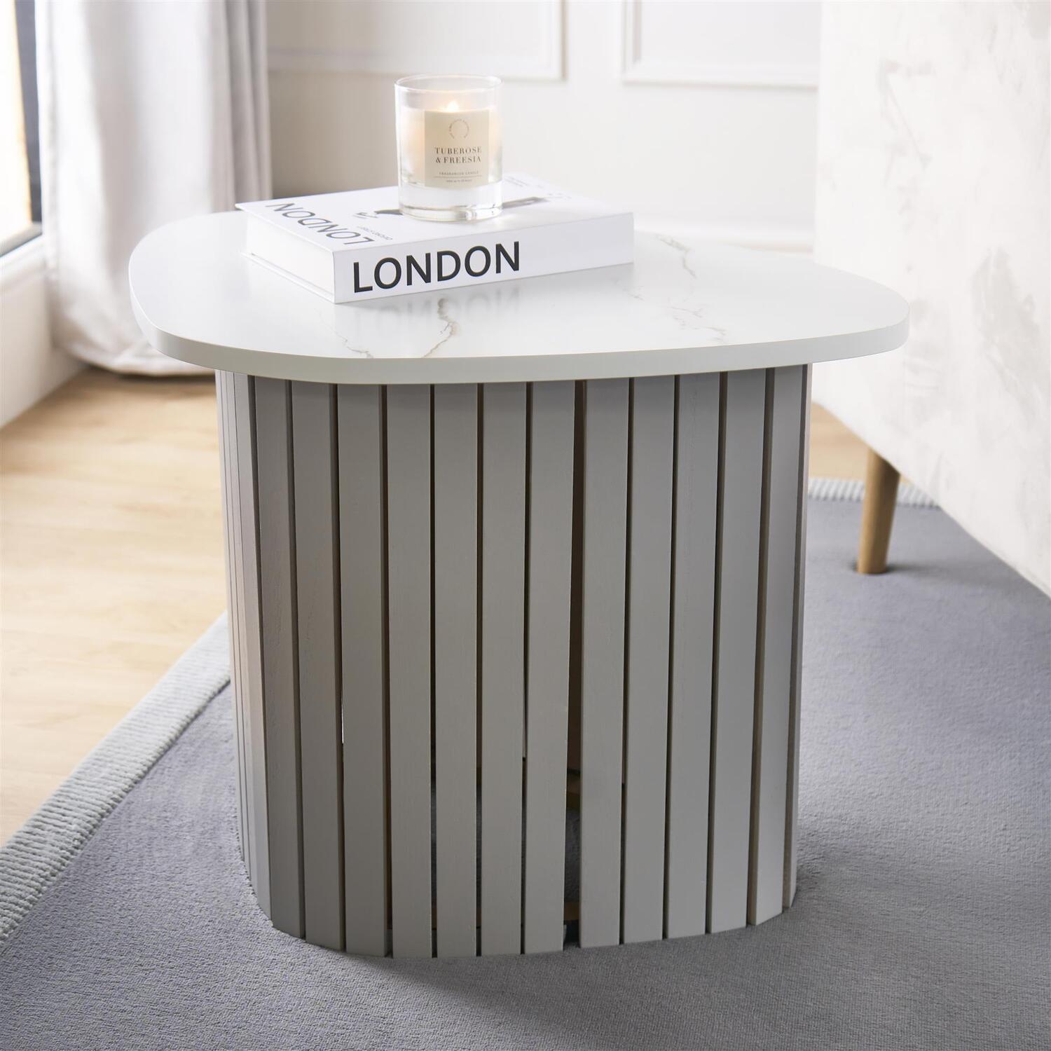 Ohs Madison Ribbed Side Table - Grey/White