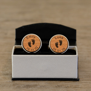 Personalised New Daddy Cufflinks - Cherry Wood