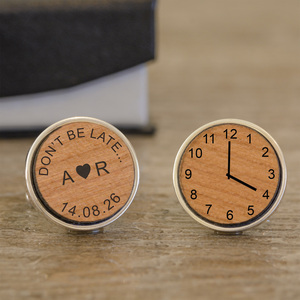 Personalised Don't be late / Special Time Cufflinks - Cherry Wood