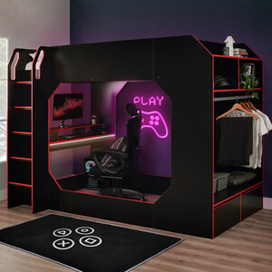 Boss Pod Small Double Gaming High Sleeper Bed with Desk and Storage Black
