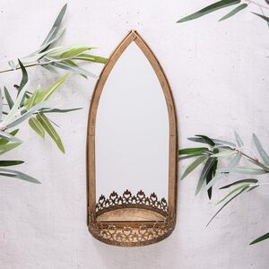 Gold Metal Garden Wall Mirror With Shelf (16257) - Small