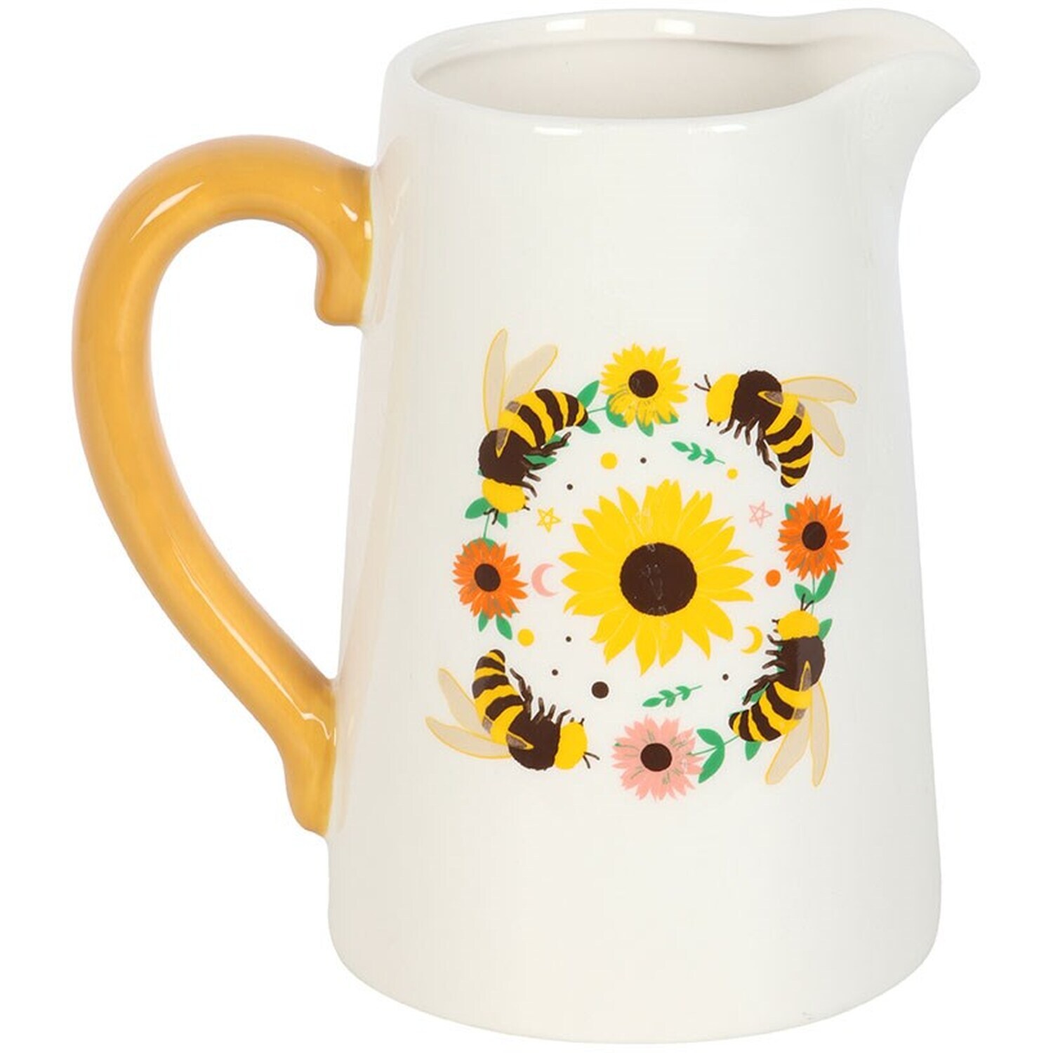 Summer Bee and Sunflower Ceramic Flower Jug Vase - White