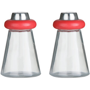 Cone Condiments Red Plastic/Glass Salt and Pepper Shakers
