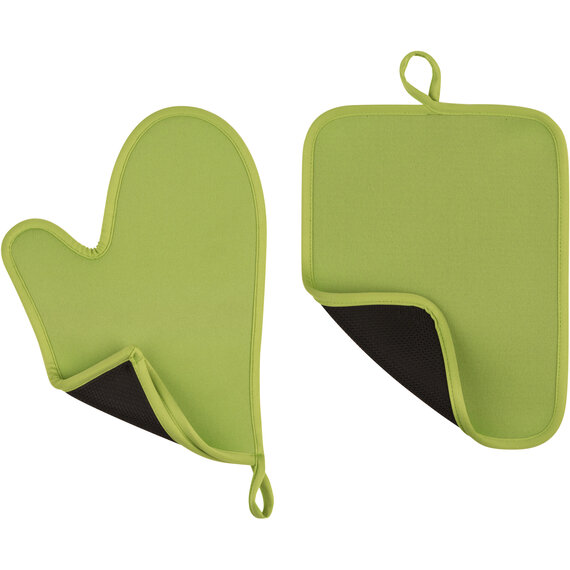 Lime Green Neoprene Oven Glove And Pot Holder Set
