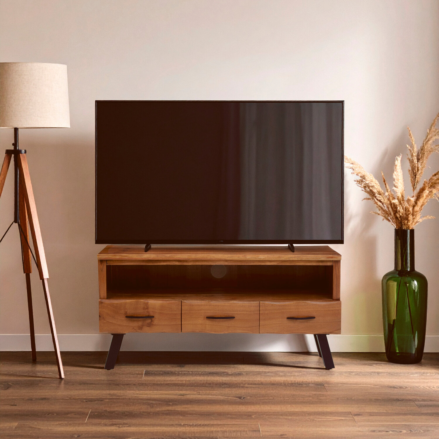 Nashik Three Drawer Acacia Media Unit - Black, Natural