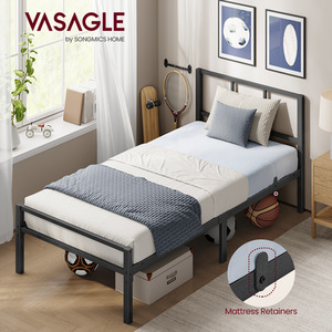 Metal Bed Frame, 90 x 190 cm, Platform Bed with Headboard and Slats
