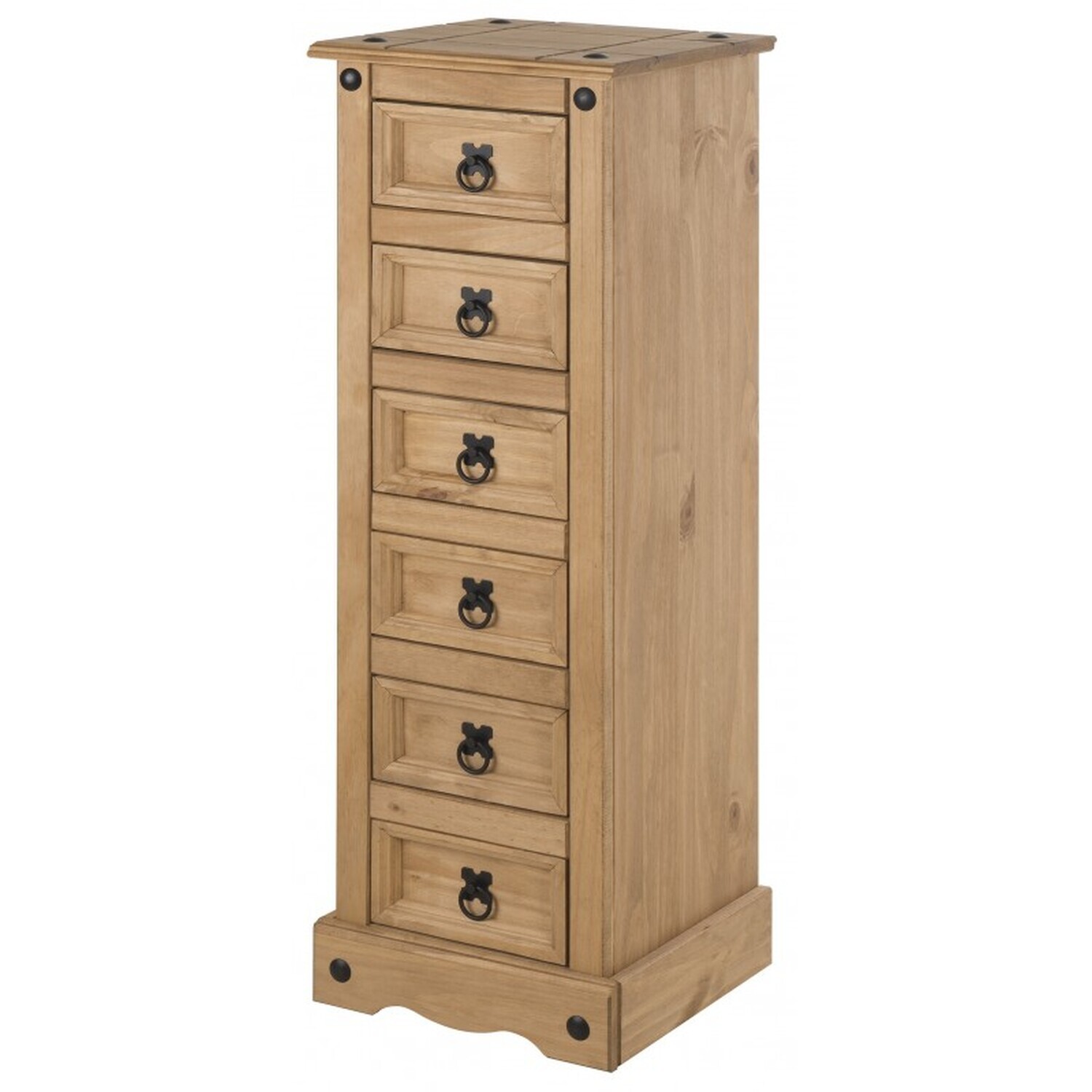Corona Narrow 6 Drawer Bedside Cabinet Solid Wood Pine Wooden Tall - Brown
