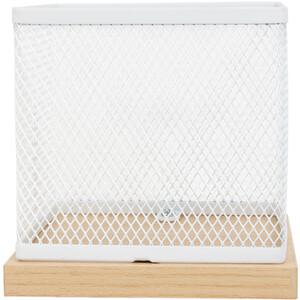 Wood Effect and White Mesh Pen Pot