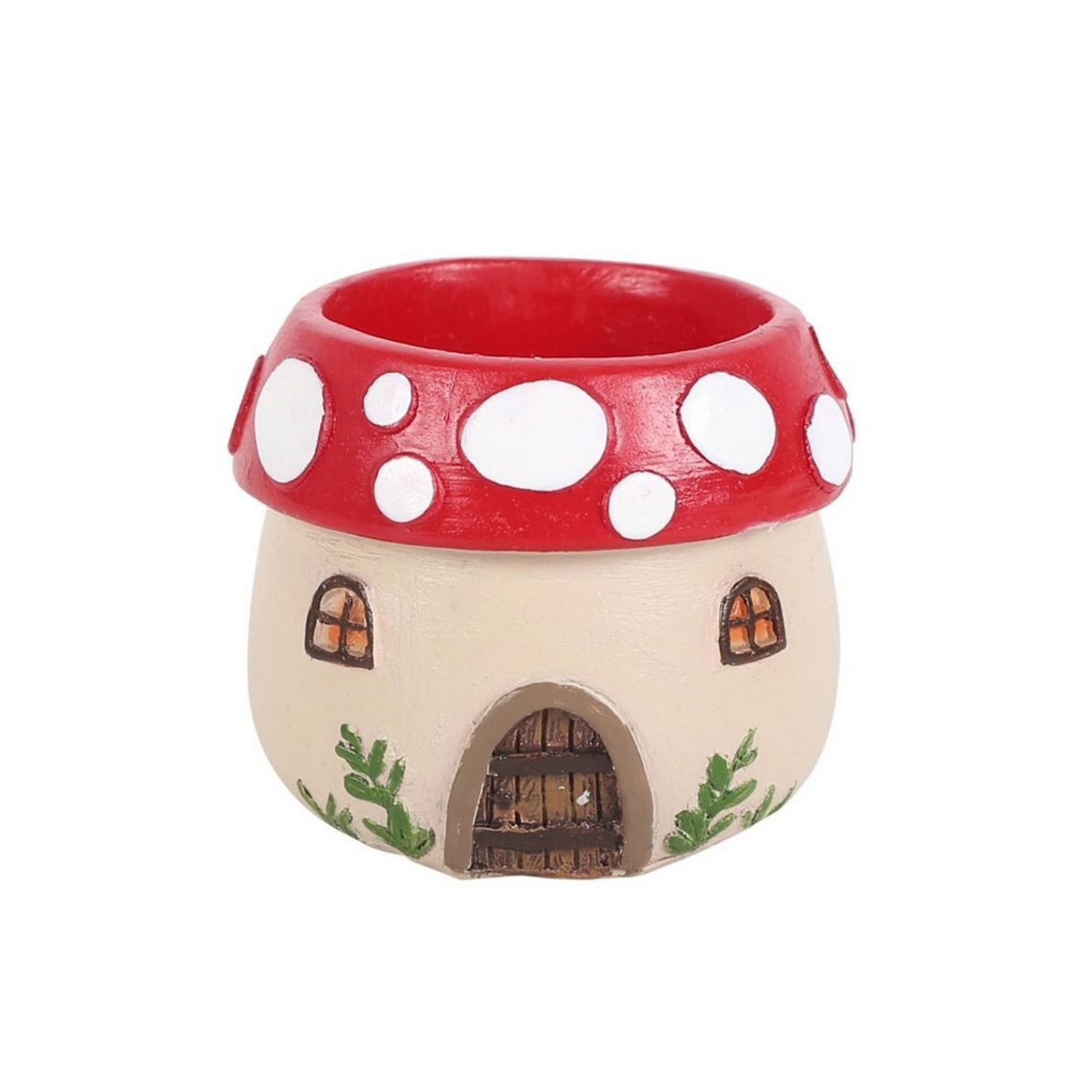 Something Different Resin Mushroom House Tealight Holder - Red/White/Beige