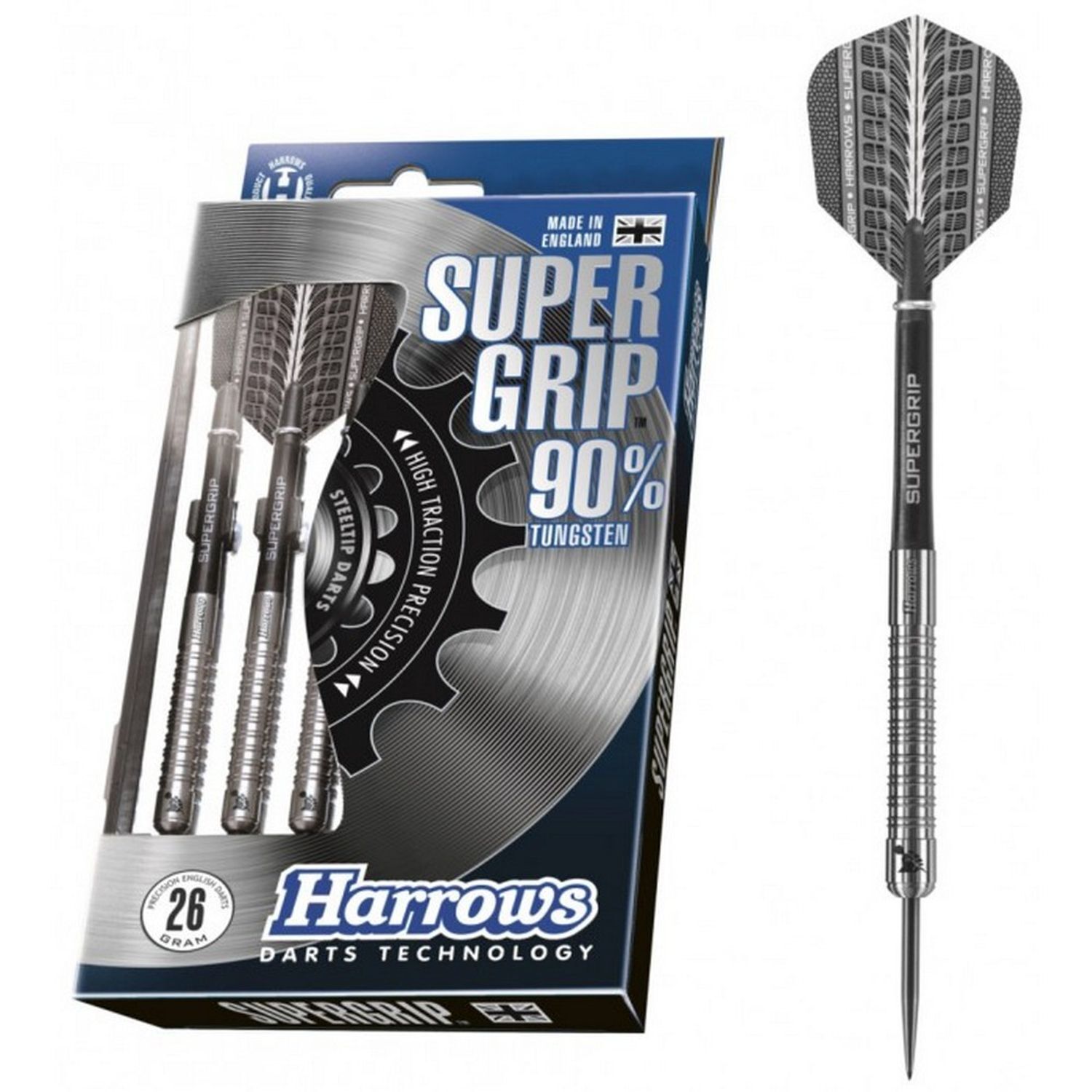 Harrows Supergrip Tungsten Darts (Pack Of 3) - Silver/Black / 22G