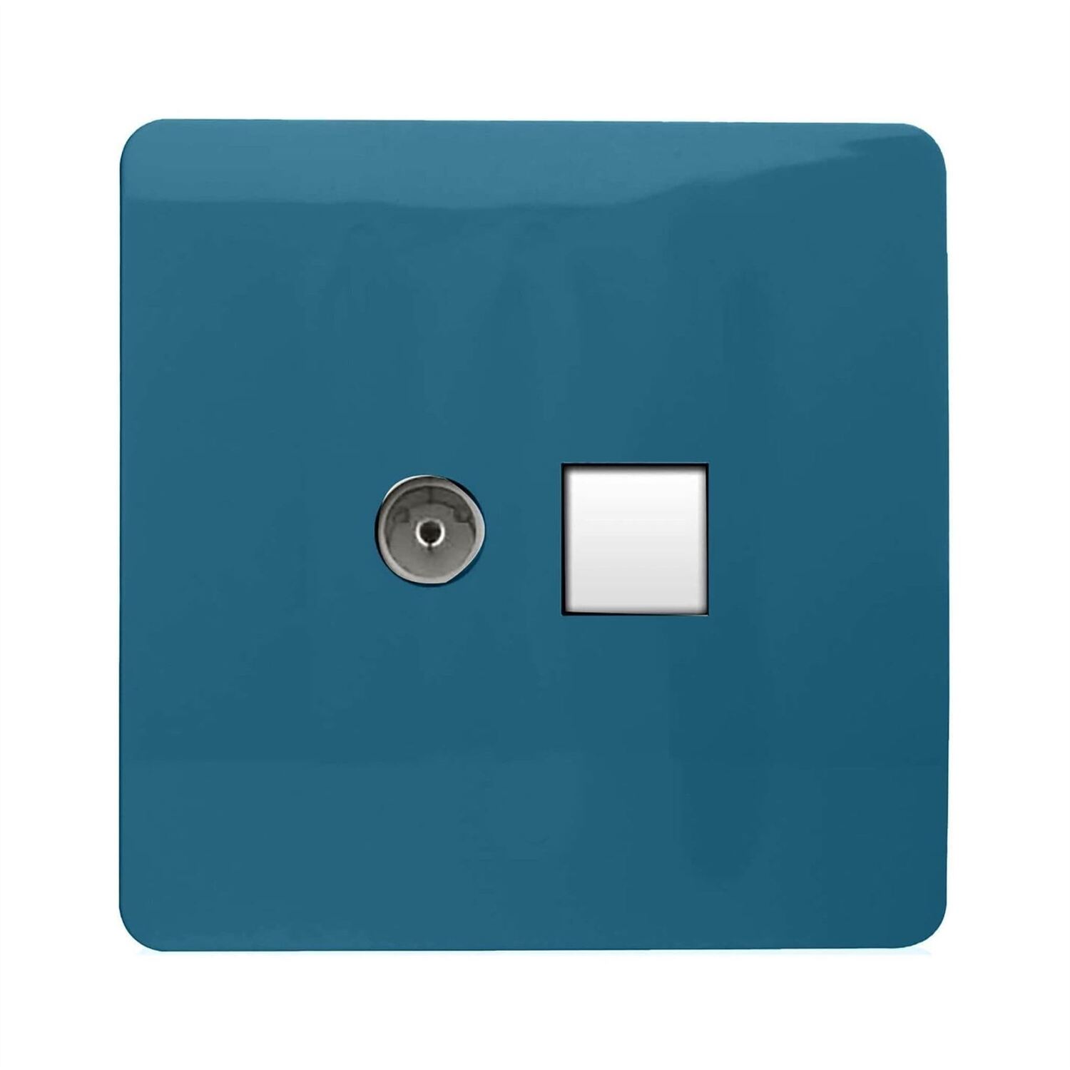 Trendi Switch 2 Gang Tv Co-Axial & Rj45 Cat 6 Ethernet Sockets - Ocean Blue