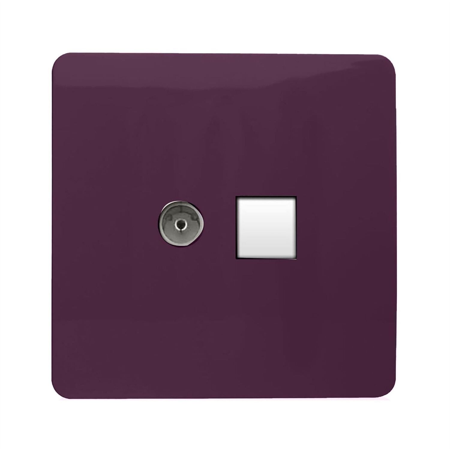 Trendi Switch 2 Gang Tv Co-Axial & Rj45 Cat 6 Modern Designer Pc Ethernet Socketsin Plum Purple - Image 2