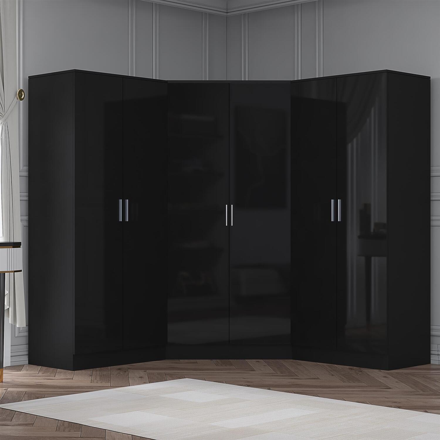 REFLECT Wardrobe Bundle: Corner 2 Door + 2x 2 Door Plain - Black/Black - Image 6