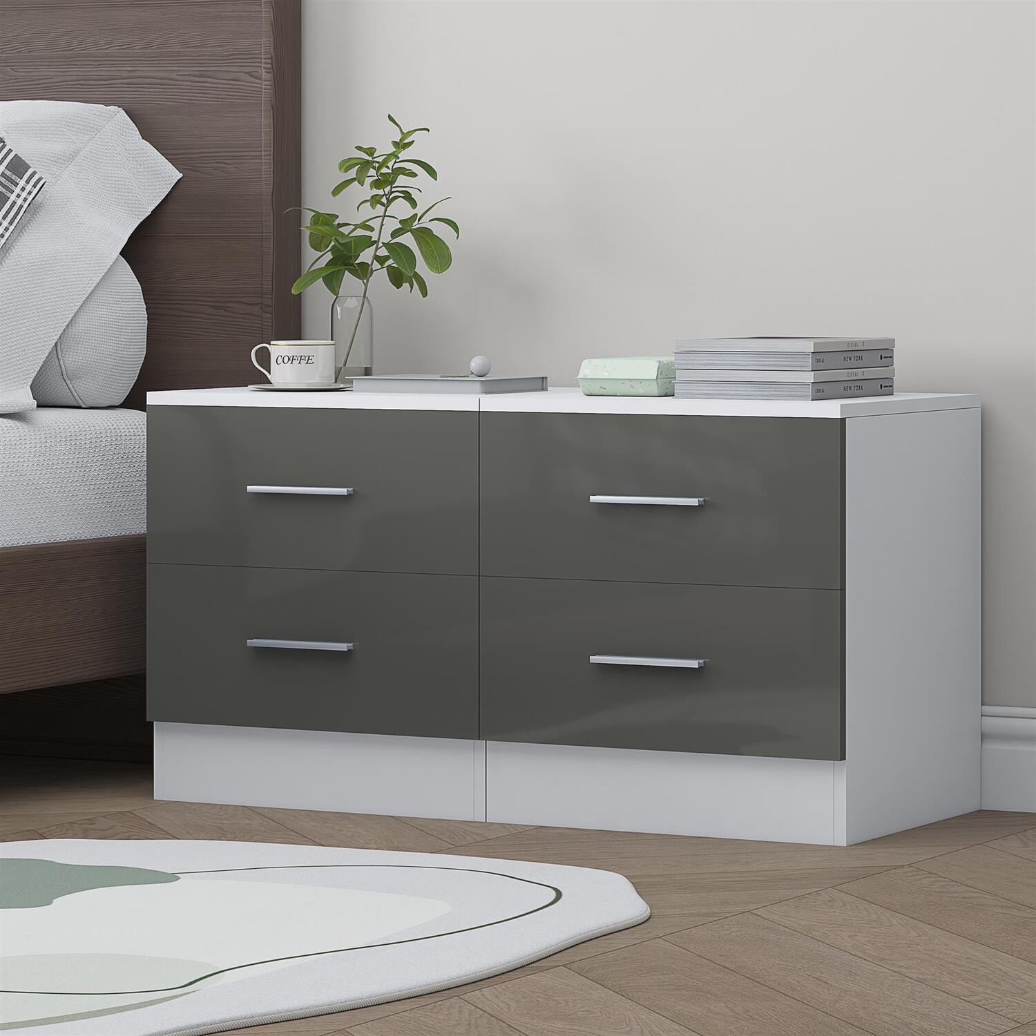 REFLECT Bedsides (2pc) 2 Drawer - Grey High Gloss Front / White Matt Finish - Image 6