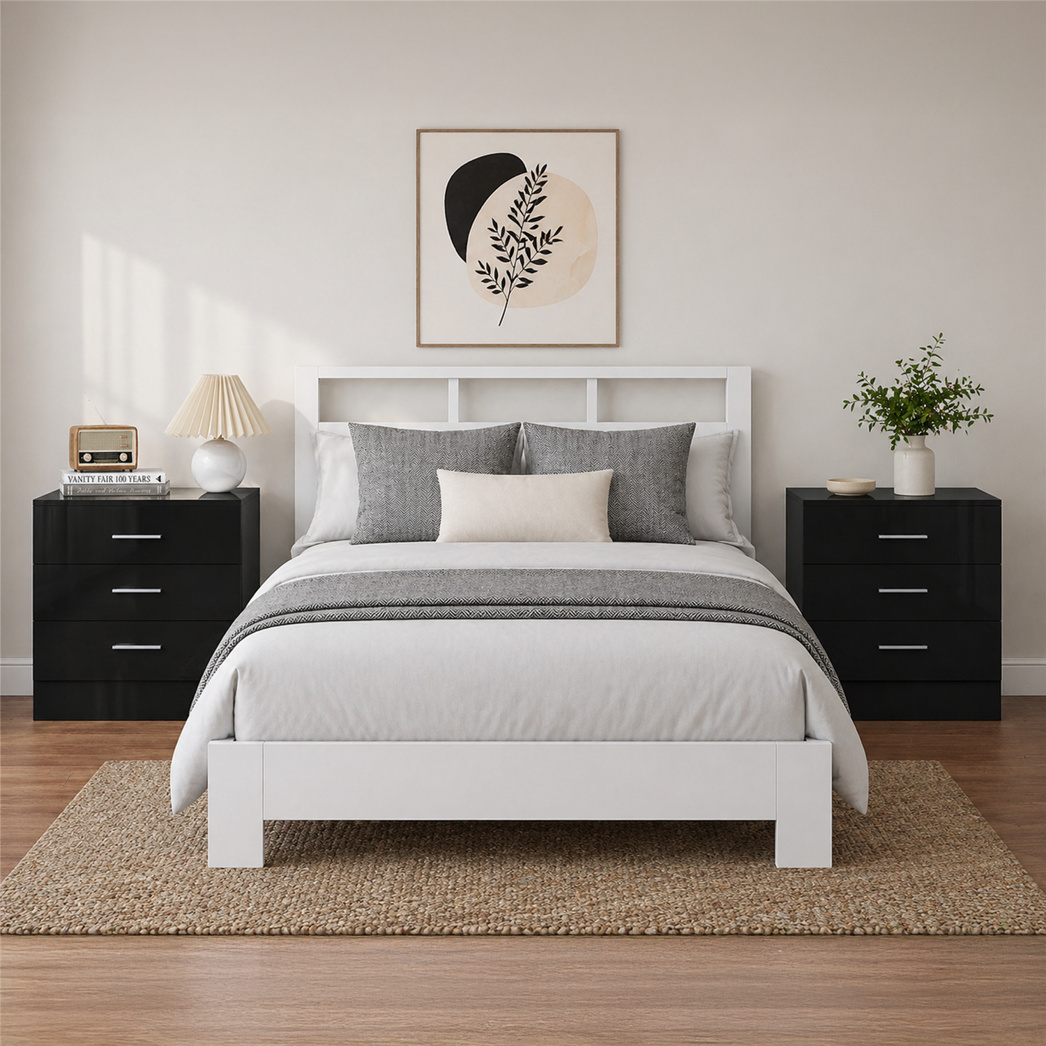 REFLECT 3 Drawer Bedsides (2pc) - Black Gloss Fronts & Black Oak Matt Carcass - Image 6