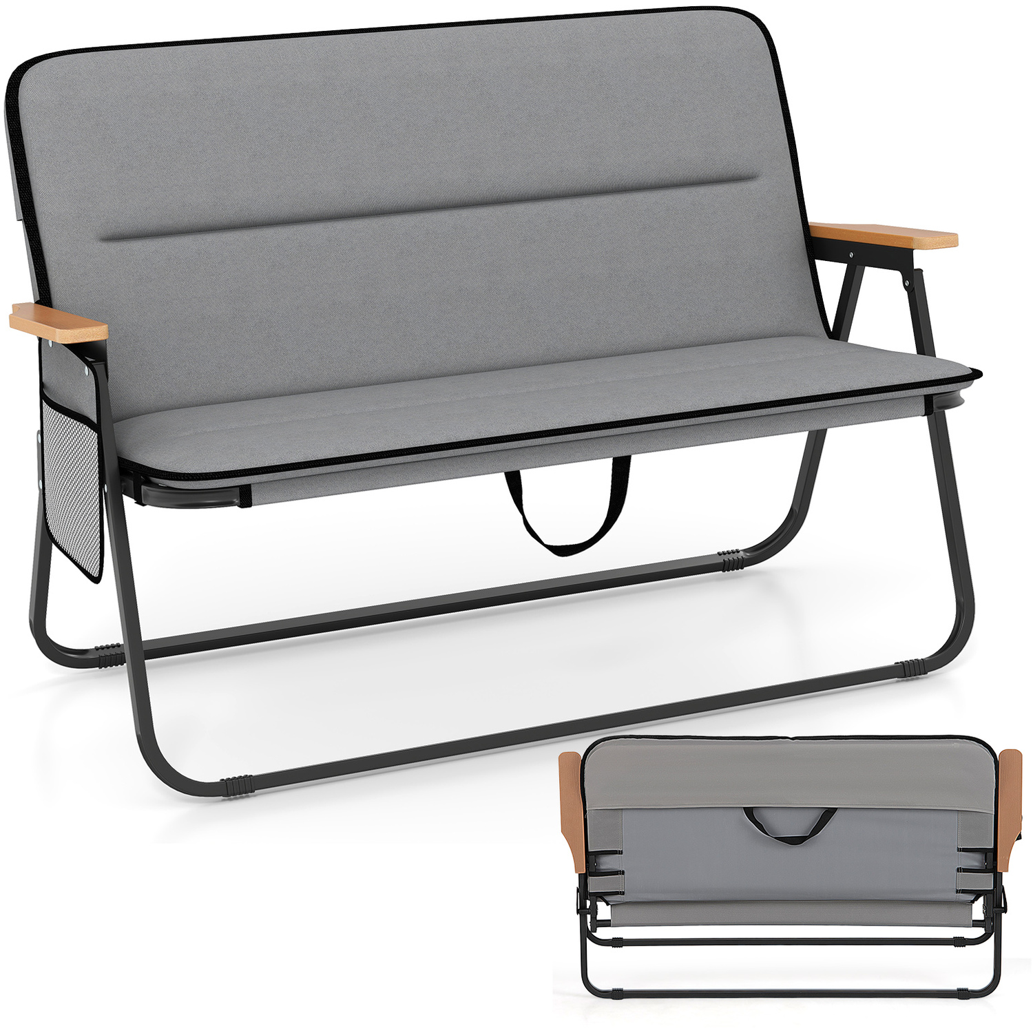Costway Folding Loveseat With Cushion - Grey