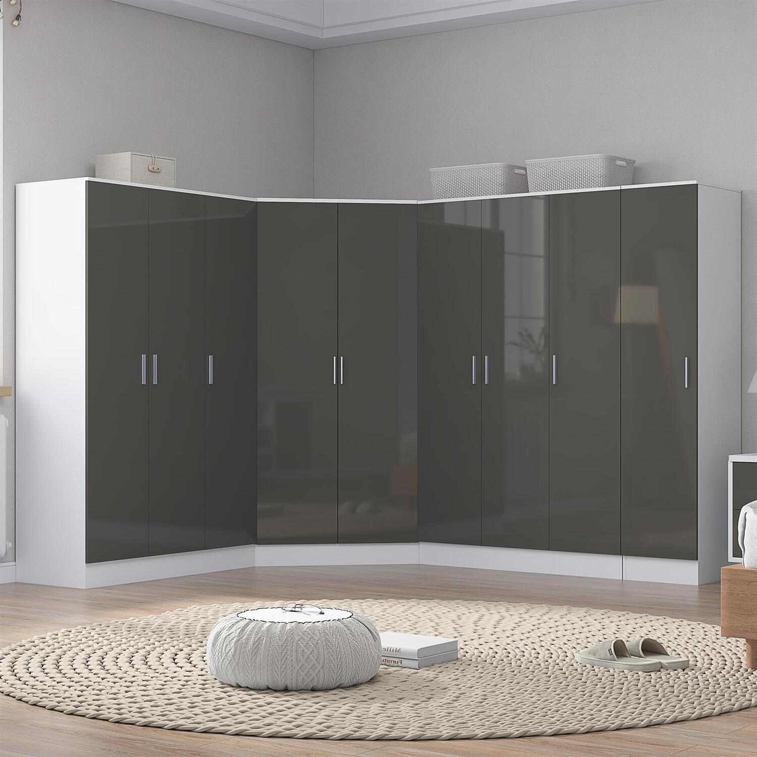 REFLECT Grey/White Bundle - Corner, 2x 3 Door Plain, 1 Door Wardrobe - Image 6