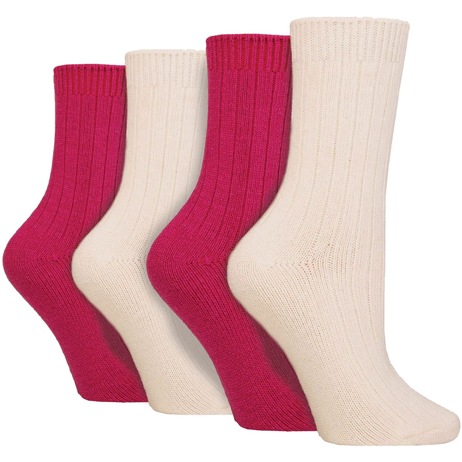 Wildfeet 4 Pack Ladies Cashmere Boot Socks | Breathable Cosy Ribbed Wool Bed Socks - Cream