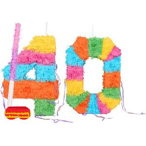 40th Birthday Pinata Set with Stick & Blindfold - Pink Stick