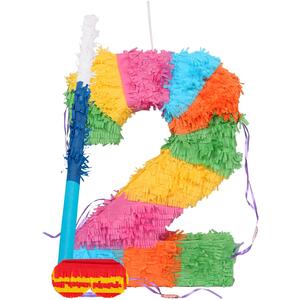Number 2 Pinata Set with Stick & Blindfold - Blue Stick