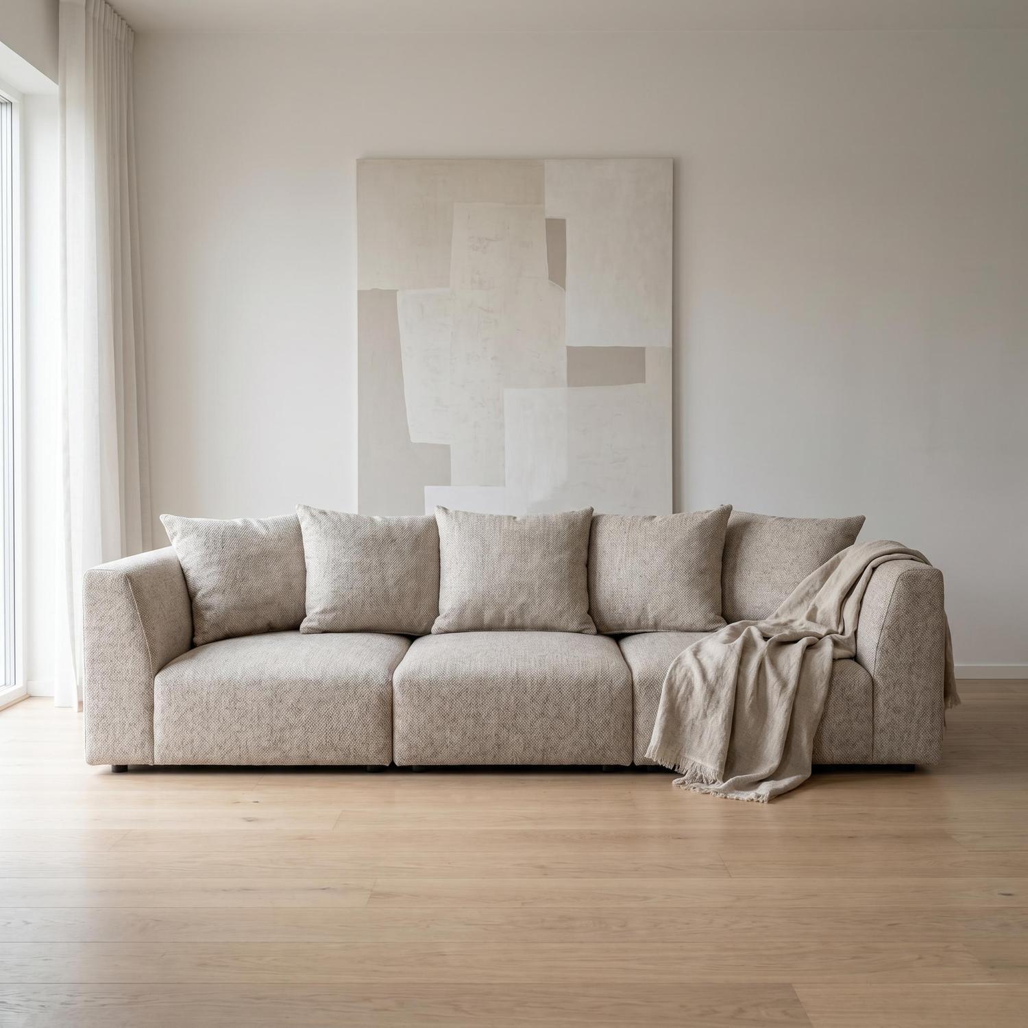 Abakus Direct Tokyo 5 Seater Sofa In Charcoal Grey Brushed Tweed Fabric With Deep Seat - Warm Taupe