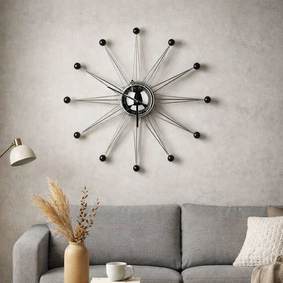 Zizzi 50cm Dia Metal and Black Balls Wall Clock