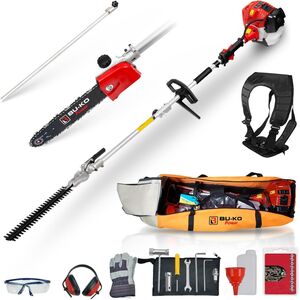 52cc Long Reach with 3 Ext. Pole and Toolbag, Petrol Hedge Trimmer & Pruner Precise Garden Cutting