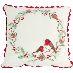 Winter Robins Wreath Cushion