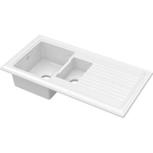 101cm Inset Counter Top 1.5 Bowl Fireclay Ceramic Kitchen Sink - White