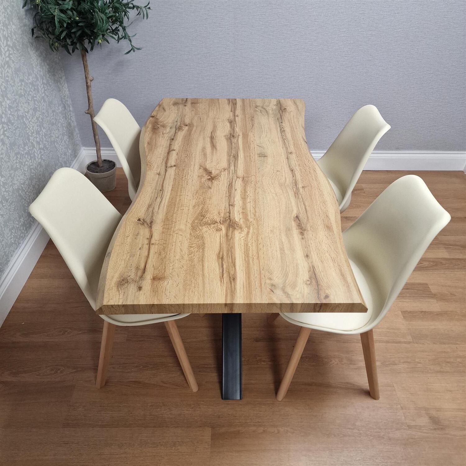 KOSY KOALA Modern Dining Set with 4 Cream Plastic Chairs with Faux Leather Seats in Brown - Image 2