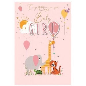 Simon Elvin Baby Girl Animals Birthday Greetings Card (Pack of 6)