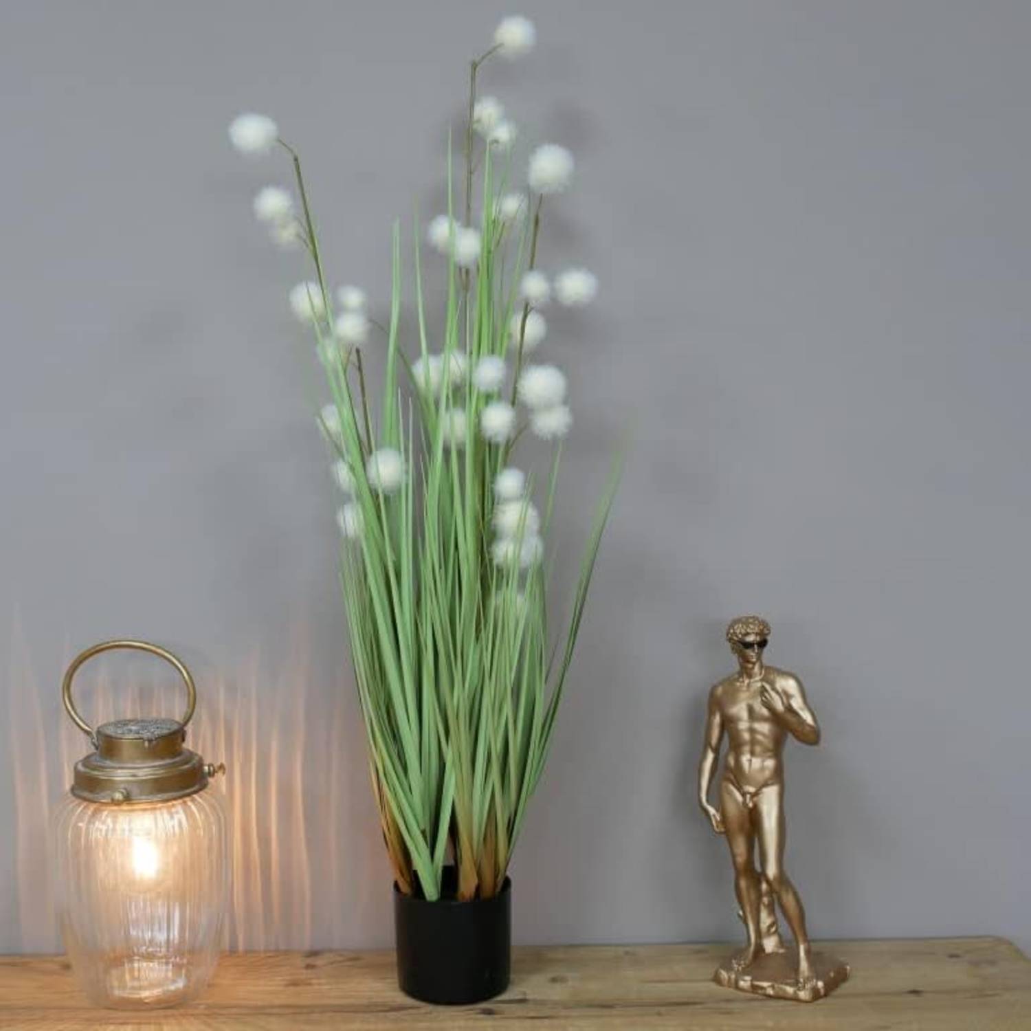 Artificial Large Grass with White Flowers - Green