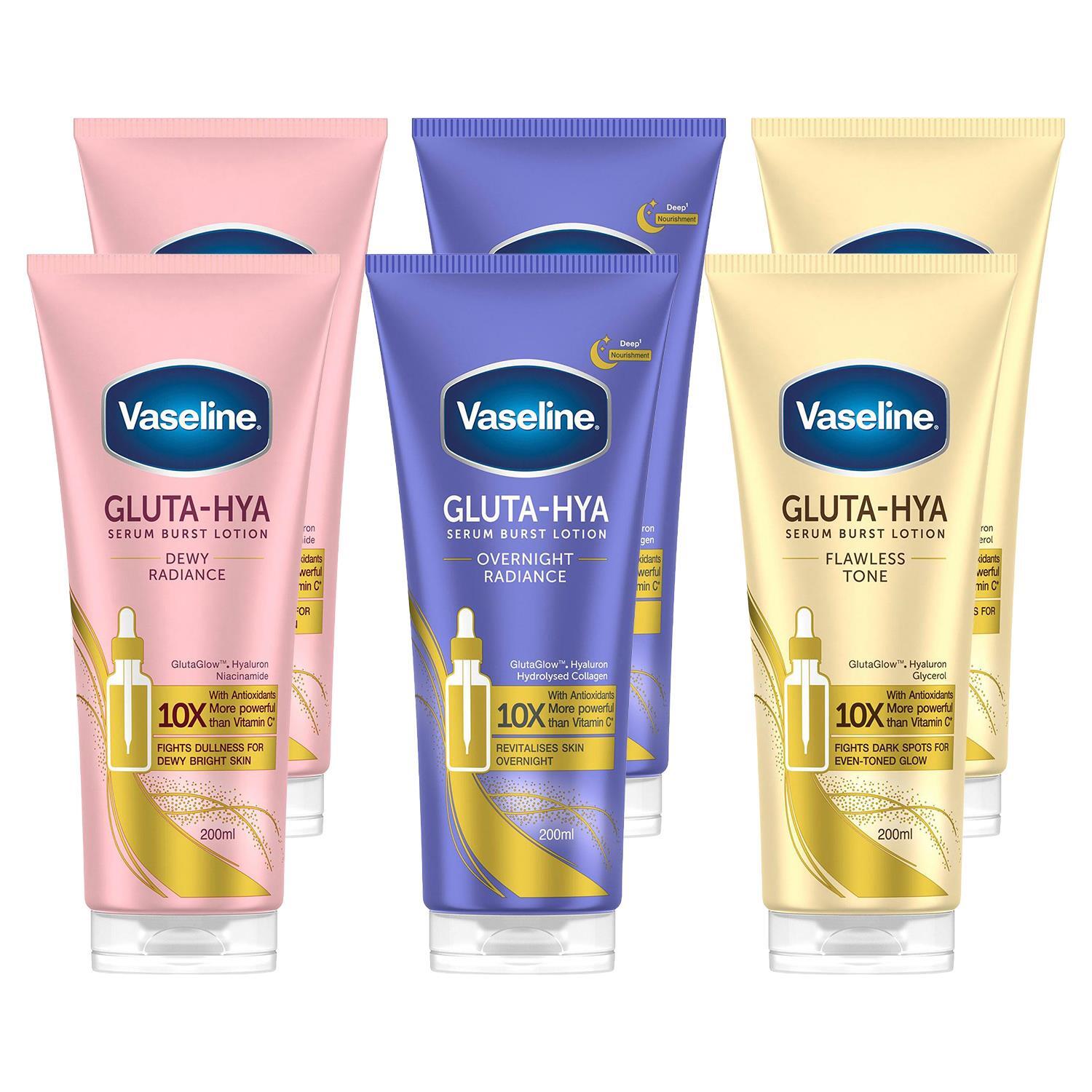 Vaseline Gluta-Hya Lotion Bundle Dewy, Overnight & Flawless Glow 200ml 2 Pack Each in White - Image 5