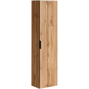 Adel 600mm wall vanity and tall storage cabinet set with sink oak effect