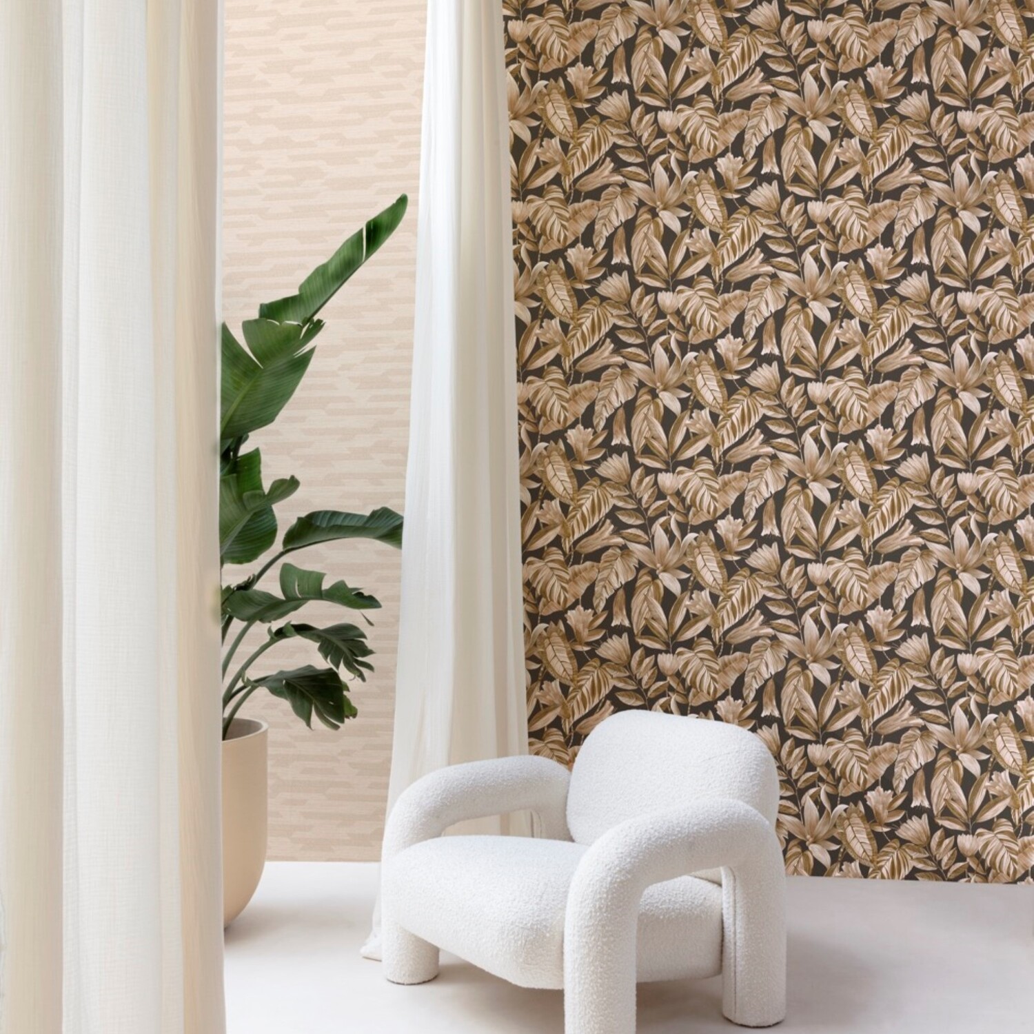 B&Q - Boutique Merida Botanical Leaves Luxury Weight Embossed WallpaperBrown - Image 3