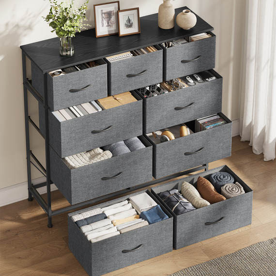 SONGMICS Chest of Drawers, Storage Unit with 9 Fabric Drawers