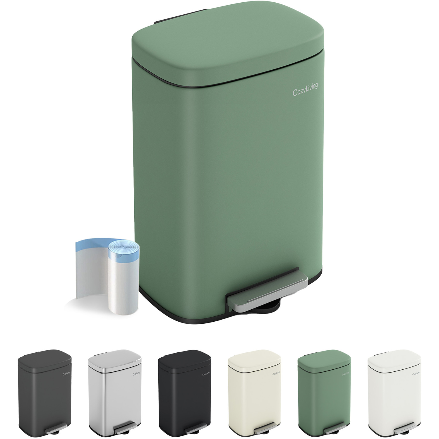 Mcc Direct Unisex Green 5L Waste Pedal Bin Compact Kitchen & Bathroom Office Rubbish Bin In - Image 2
