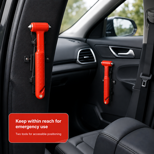 2 x Car Emergency Window Hammer 17cm with Seat Belt Cutter and Mounting Holder