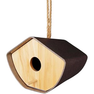 Earthy Anthracite Bamboo Japandi Birdhouse 16cm