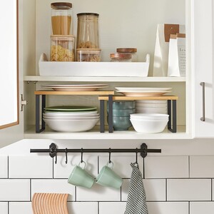 Set of 2 Kitchen Spice Rack Organizers, Stackable Cupboard Shelf Storage