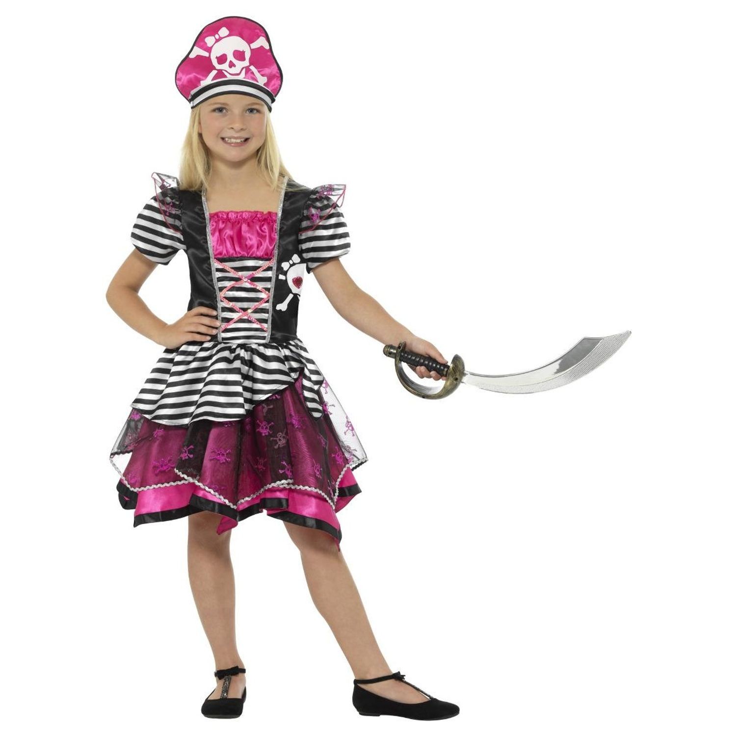 Smiffys Girls Perfect Pirate Costume Set - Black/Pink / 7+