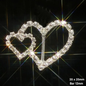 Pack of 10 Large And Small Heart Rhinestone Diamante Ribbon Slider Buckles
