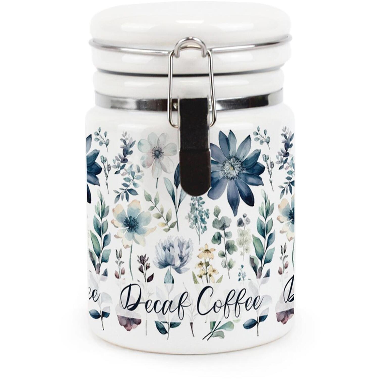 Ceramic Clip-Lid Blue Flowers Canister - Floral Decaf Coffee Storage Container - Image 3