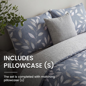 Blue Leaf Print Reversible Duvet Cover Set