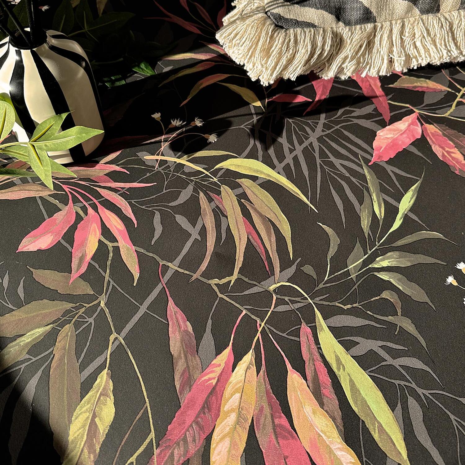 SOPHIE LAURENCE Charcoal Pink Leaf Wallpaper Botanical Black and Teal Feature Wall Design Luxury Modern Nature Pattern for Lounge, Bedroom, or Living Room Decor 10M x 0.53M - Image 3