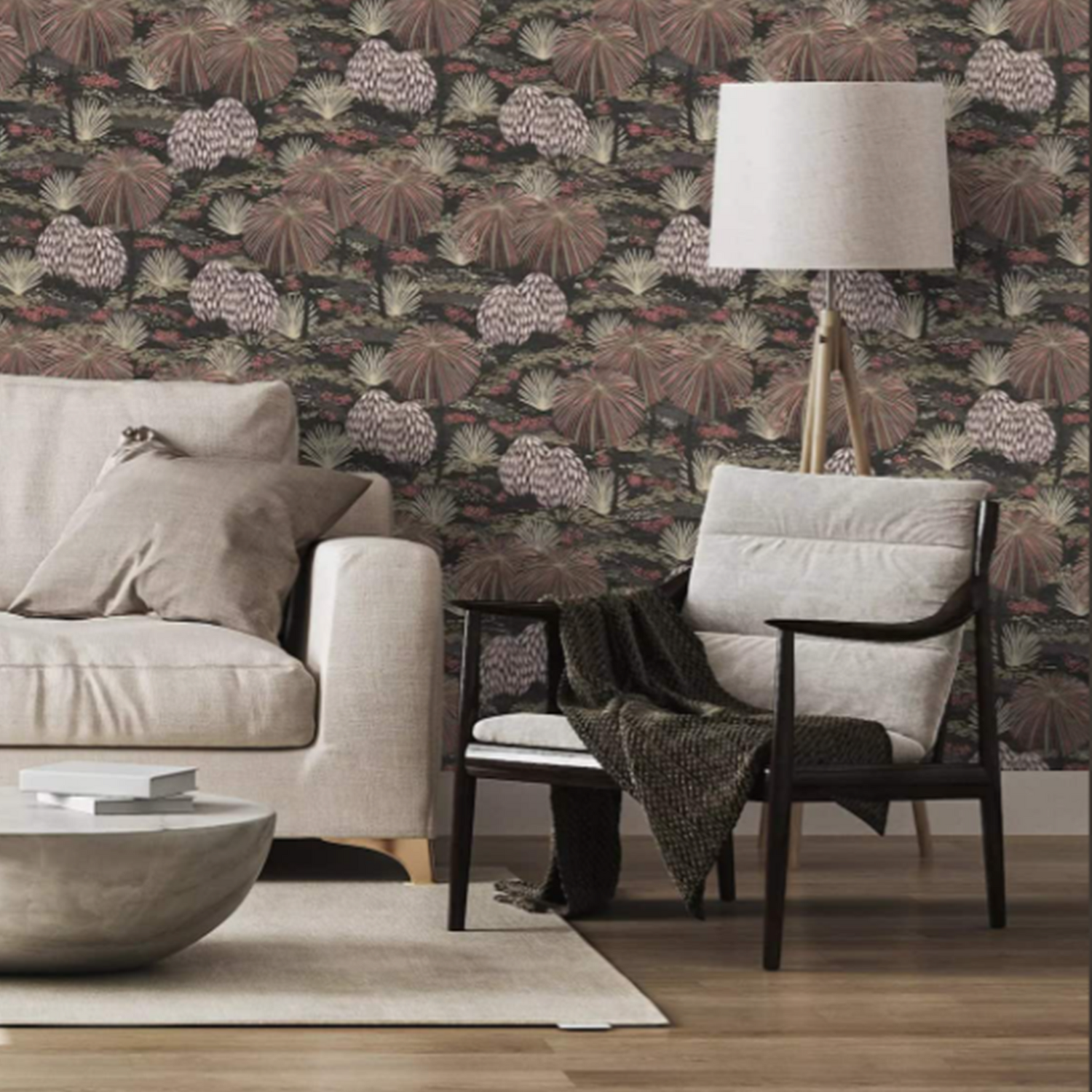 Black Multi Floral Wallpaper Tropical Jungle Textured Vinyl Paste Wall Lounge - Image 3