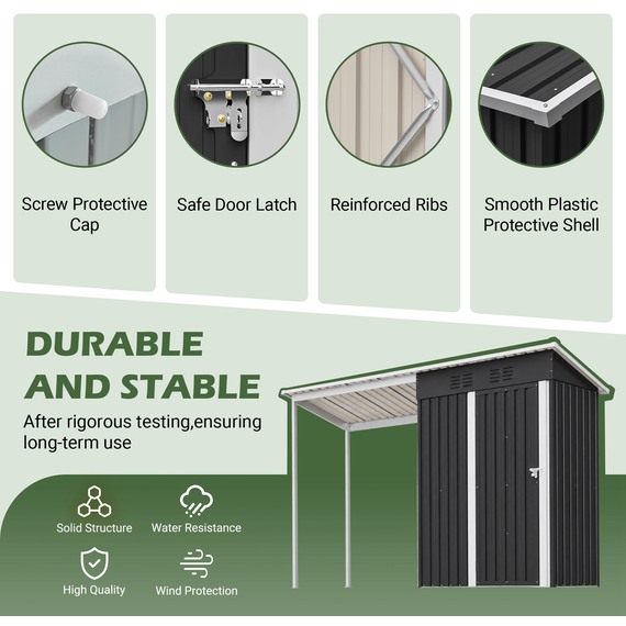 BIRCHTREE Garden Shed With Extended Roof 10x2.7FT Anthracite
