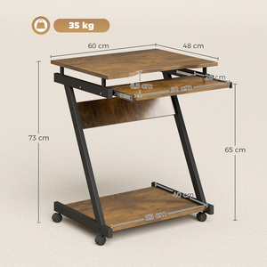Rustic Brown HOMCOM Movable Computer Desk with 4 Moving Wheels shot 18185929