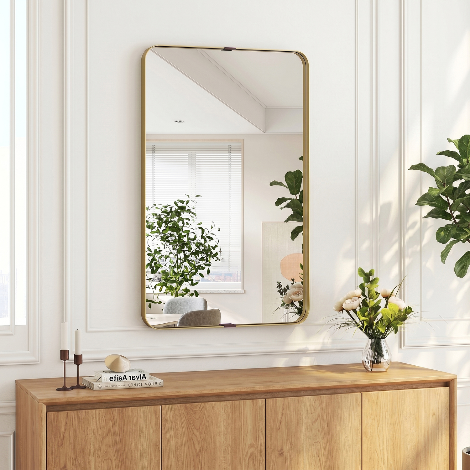 HOMCOM Rectangular Wall Mirror Wall Mounted Bathroom Mirror - Gold Tone