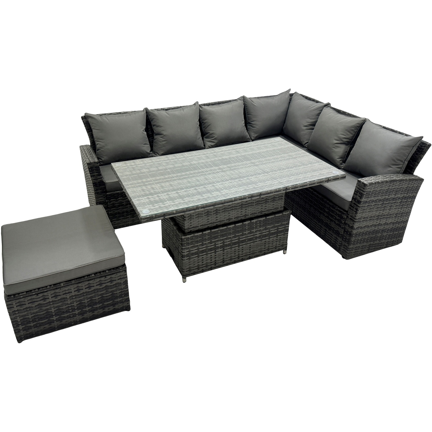 Fimous 7 Seater Outdoor Rattan High Back Adjustable Rising Lifting Dining Table Corner Sofa Set Garden Furniture Right Hand - Image 3